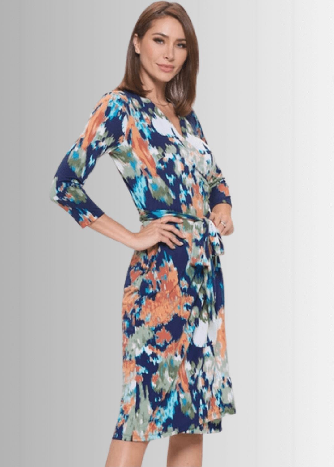 Renee C Women's ABSTRACT JERSEY WRAP DRESS, Navy Blue, Small Renee C Women's ABSTRACT JERSEY WRAP DRESS, Navy Blue, Small