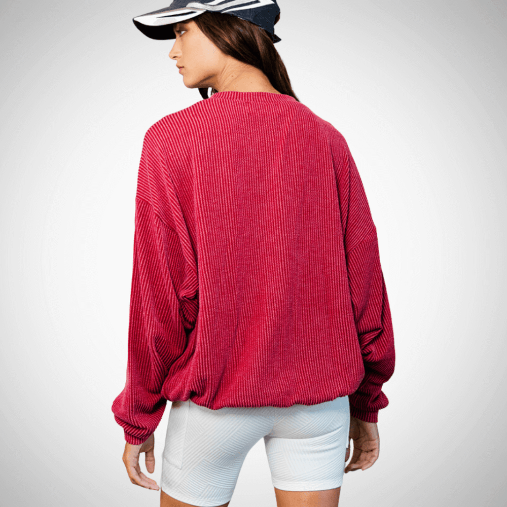 Made in USA Textured "ALABAMA" Graphic Oversized Game Day Textured Ribbed Sweatshirt with Crew Neck and Long Sleeves  | Bucket List Style T1770