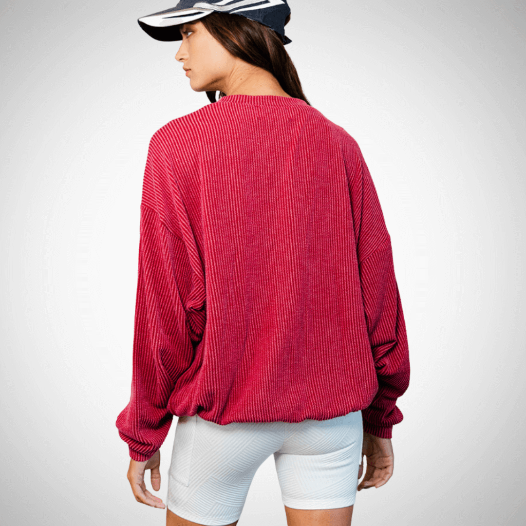 Made in USA Textured "ALABAMA" Graphic Oversized Game Day Textured Ribbed Sweatshirt with Crew Neck and Long Sleeves  | Bucket List Style T1770