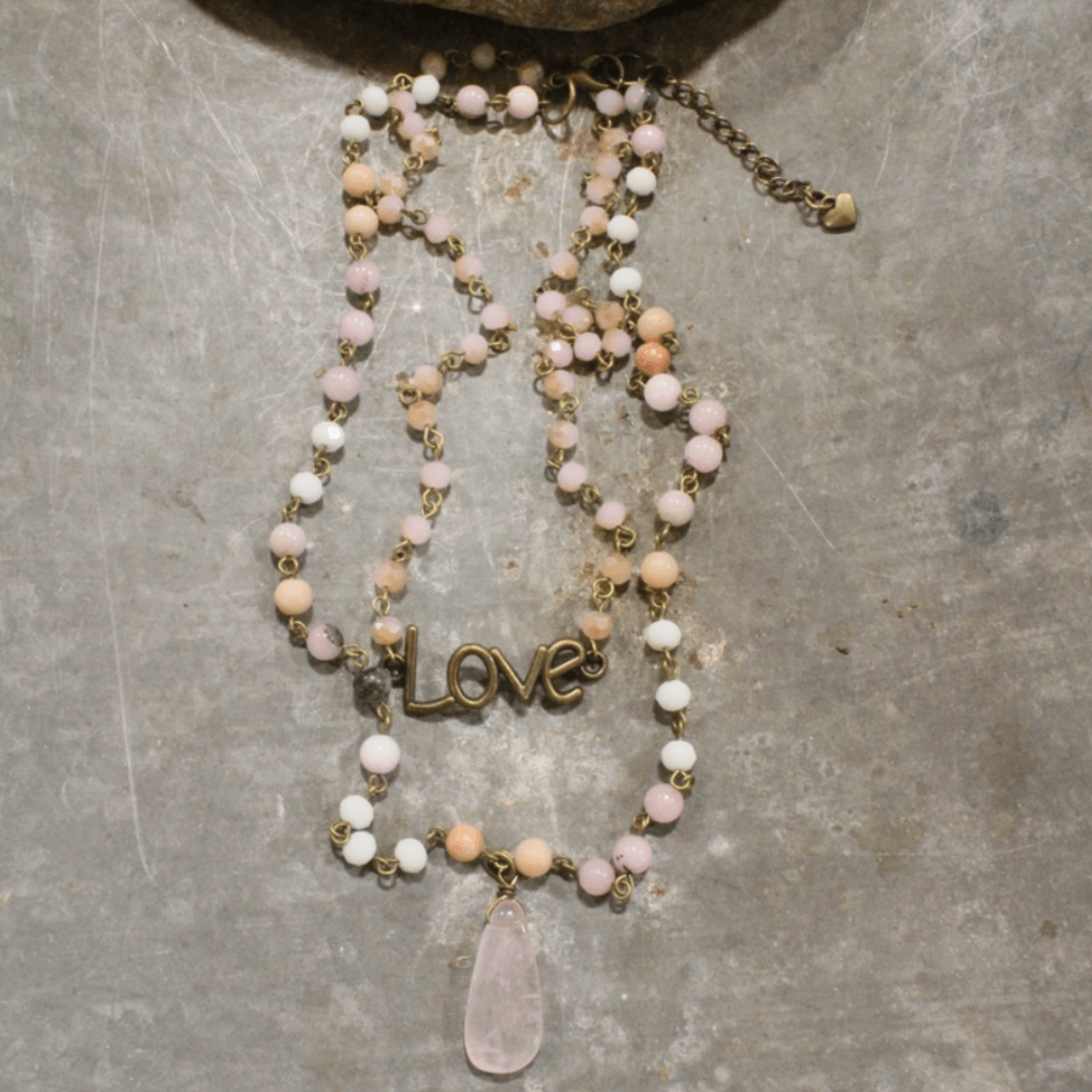 Natural Stone Jewelry Designed and Made in USA, Double Layered Bohemian Necklace with Blush Stones | Classy Cozy Cool Made in America Boutique