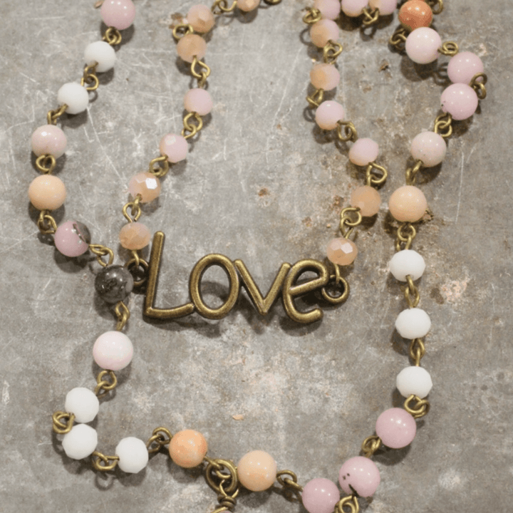 Natural Stone Jewelry Designed and Made in USA, Double Layered Bohemian Necklace with Blush Stones | Classy Cozy Cool Made in America Boutique