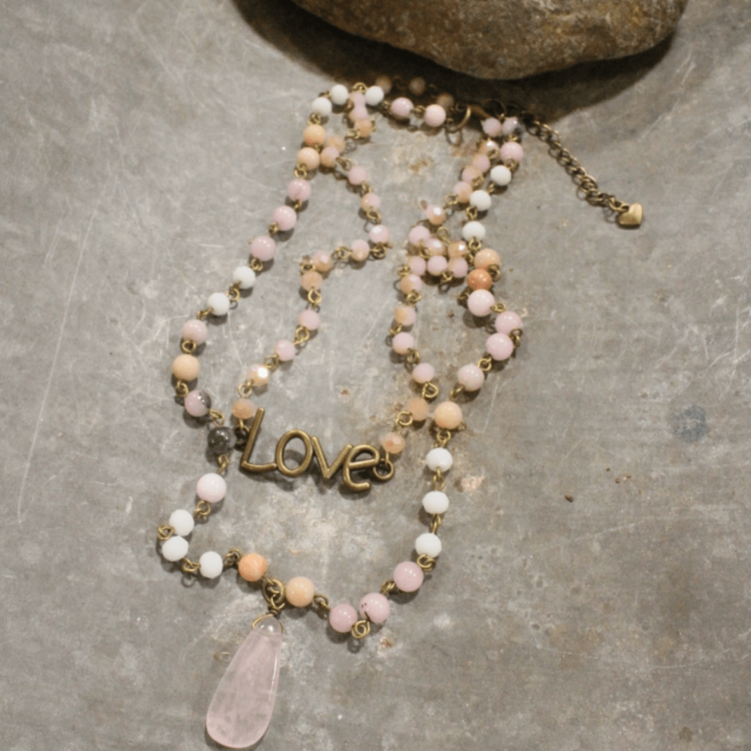 Natural Stone Jewelry Designed and Made in USA, Double Layered Bohemian Necklace with Blush Stones | Classy Cozy Cool Made in America Boutique