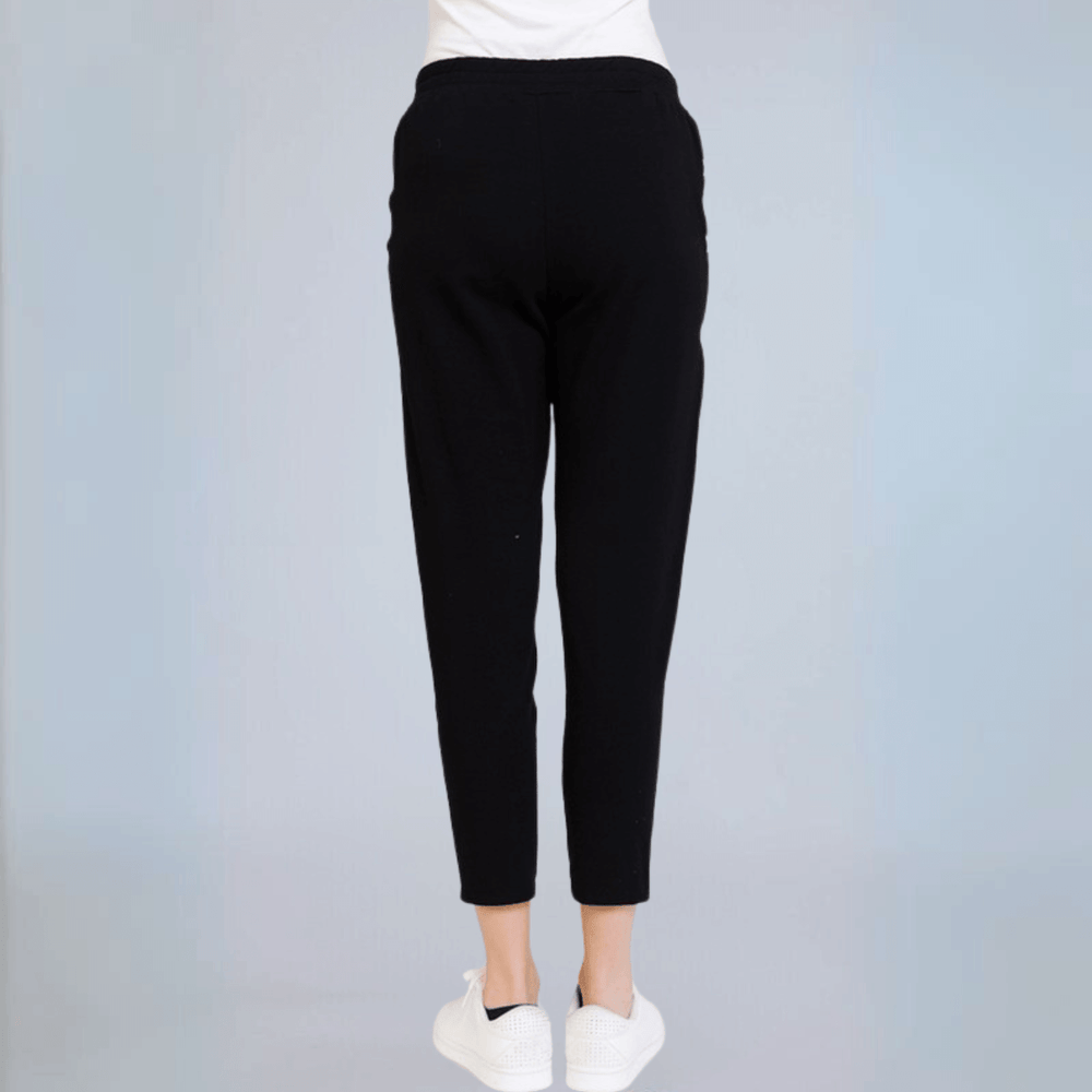 Women's Black Cropped Joggers with Side Star Detail in Black & White   Made in USA | Classy Cozy Cool Made in America Boutique