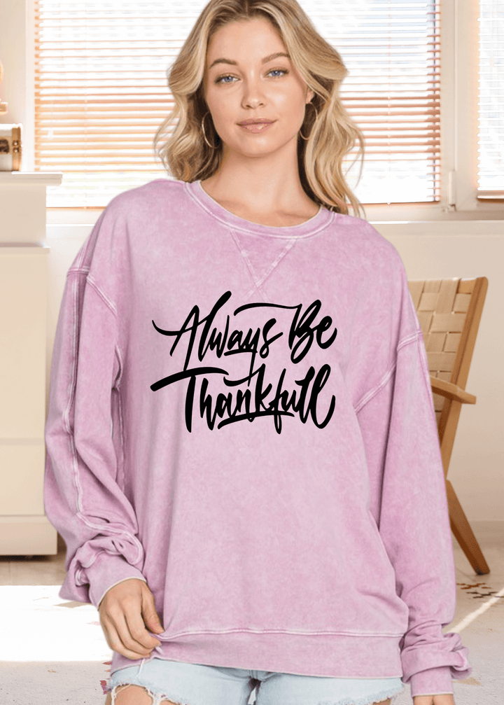 Be Thankful this holiday season and year round in this Made in USA Graphic All American Oversized Sweatshirt is made with premium USA cotton, offering you superior quality and comfort. The extra-long chunky sleeves and mineral-washed color make it not only warm and cozy but also stylish and fashionable. Available in Pink, Taupe or Green.