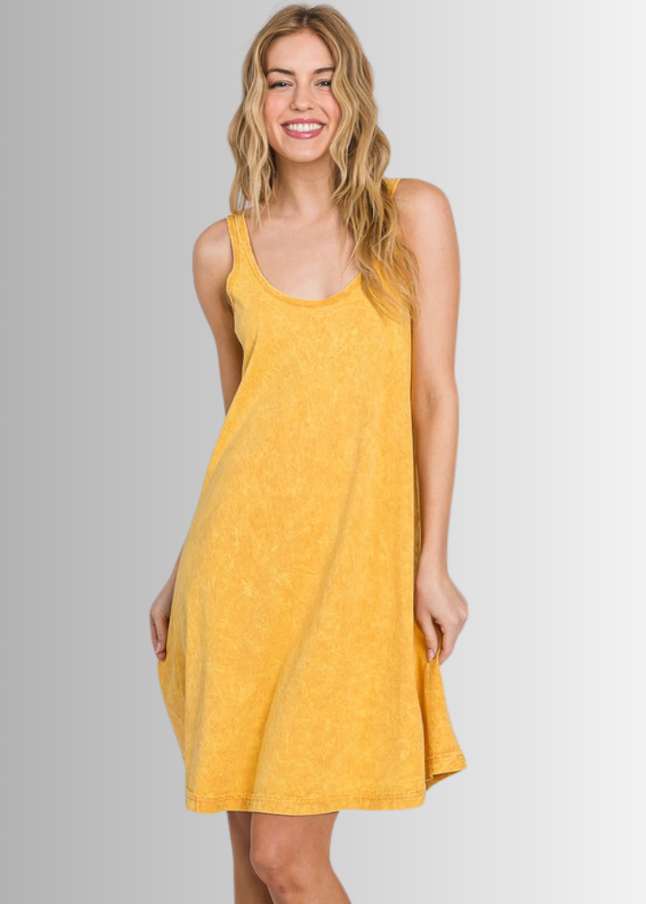 Apricot Yellow All Cotton Tank Dress Apricot Yellow / Large Apricot Yellow All Cotton Tank Dress Apricot Yellow / Large
