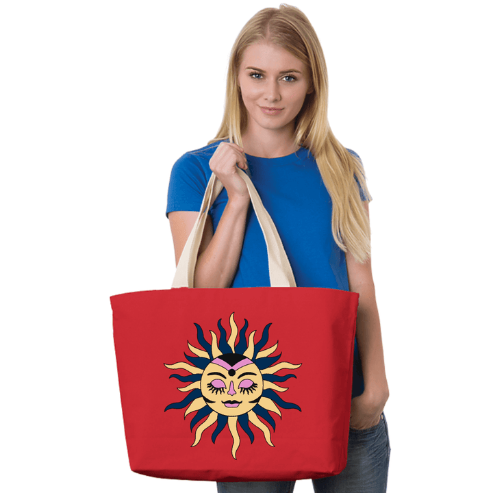 Made in USA Women's Large Astrological Sun Sign Zodiac Sign Canvas Tote in Natural, Fuchsia, or Red,  100% Cotton Canvas Extra Long Natural Web Handles | Classy Cozy Cool Made in America Boutique