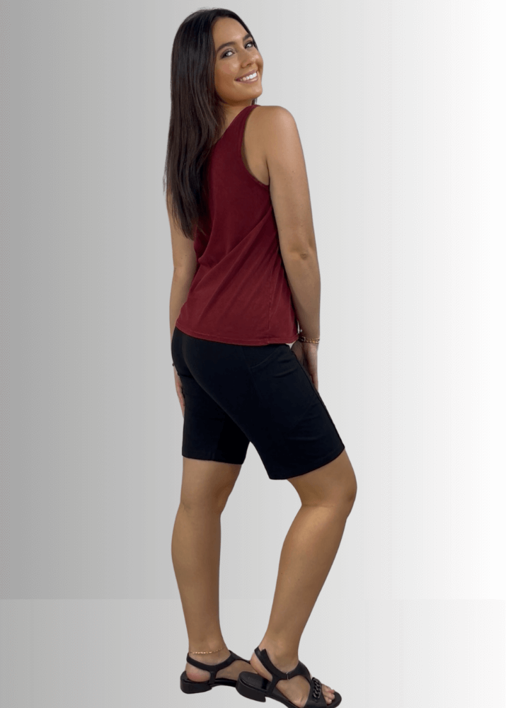 Twenty Four Seven Tank Top | Women's Sustainable and durable premium America-made cotton tank top, in Mineral Washed Vintage Burnt Red Clay, Wide Round Neck, Loose Fit, Perfect for Layering | Classy Cozy Cool Style C11315