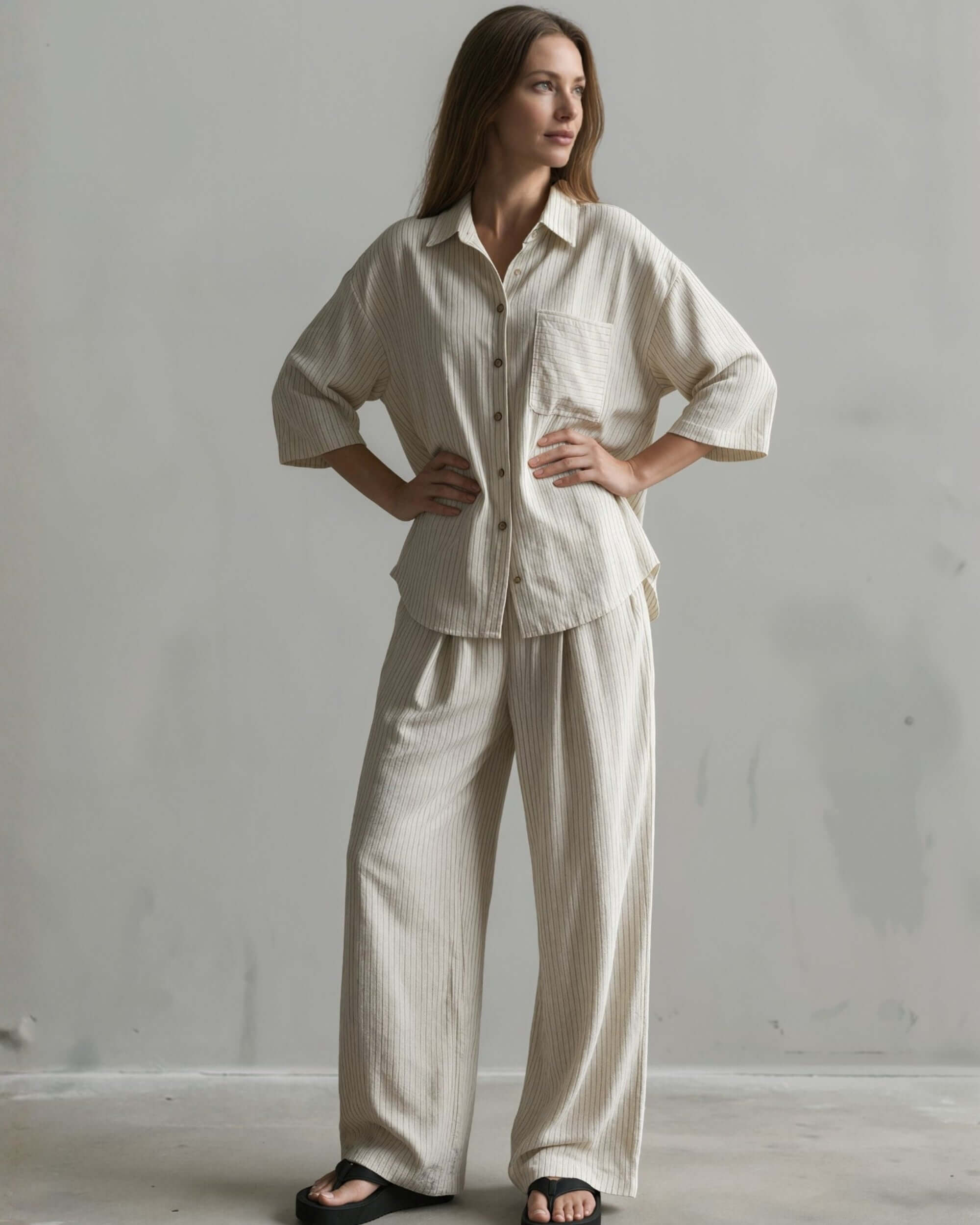 Avery Ivory Pinstripe Button Down Top | Made in USA – Classy Cozy
