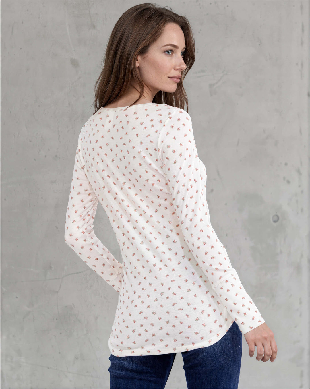 Falling for Florals Long Sleeve Henley - Ivory/Pink | Made in USA