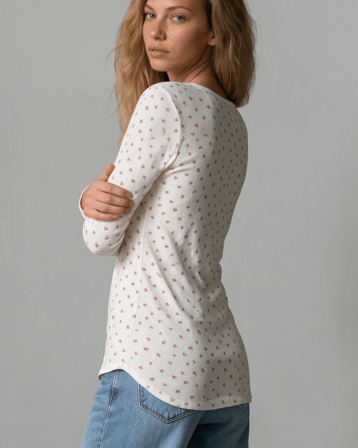 Falling for Florals Long Sleeve Henley - Ivory/Pink | Made in USA