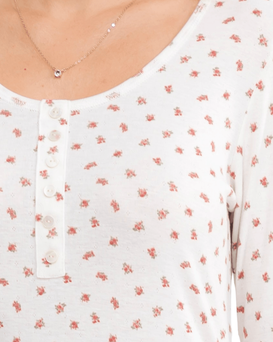 Falling for Florals Long Sleeve Henley - Ivory/Pink | Made in USA