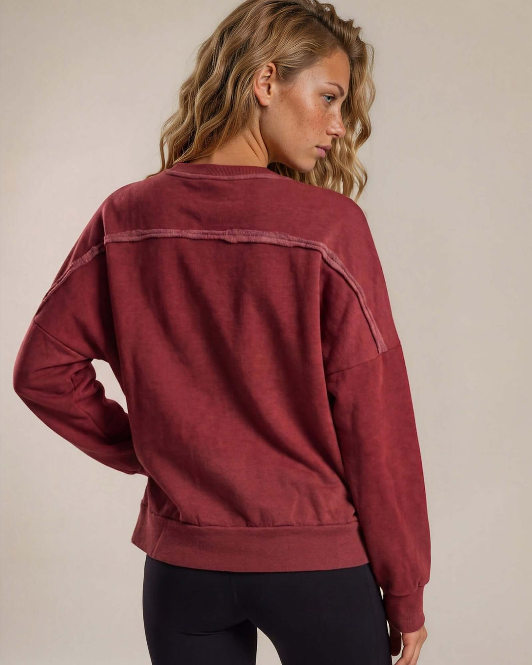 Made in USA pumpkin graphic pullover with playful “Happy Fall” lettering, raw-edge details, and an oversized boxy fit. Wine or Mocha, S–XL.