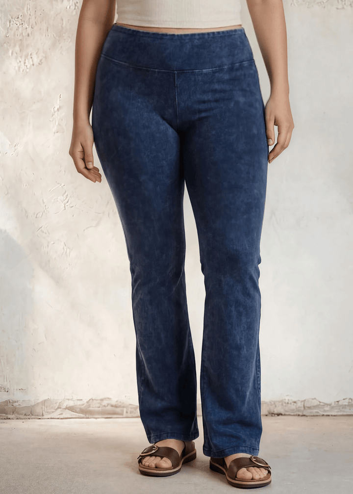 USA Made | Dark Denim Ladies Plus Size Bootcut Cotton Stretch Jeggings Fold Over Waist | Style C30136 | Made in USA