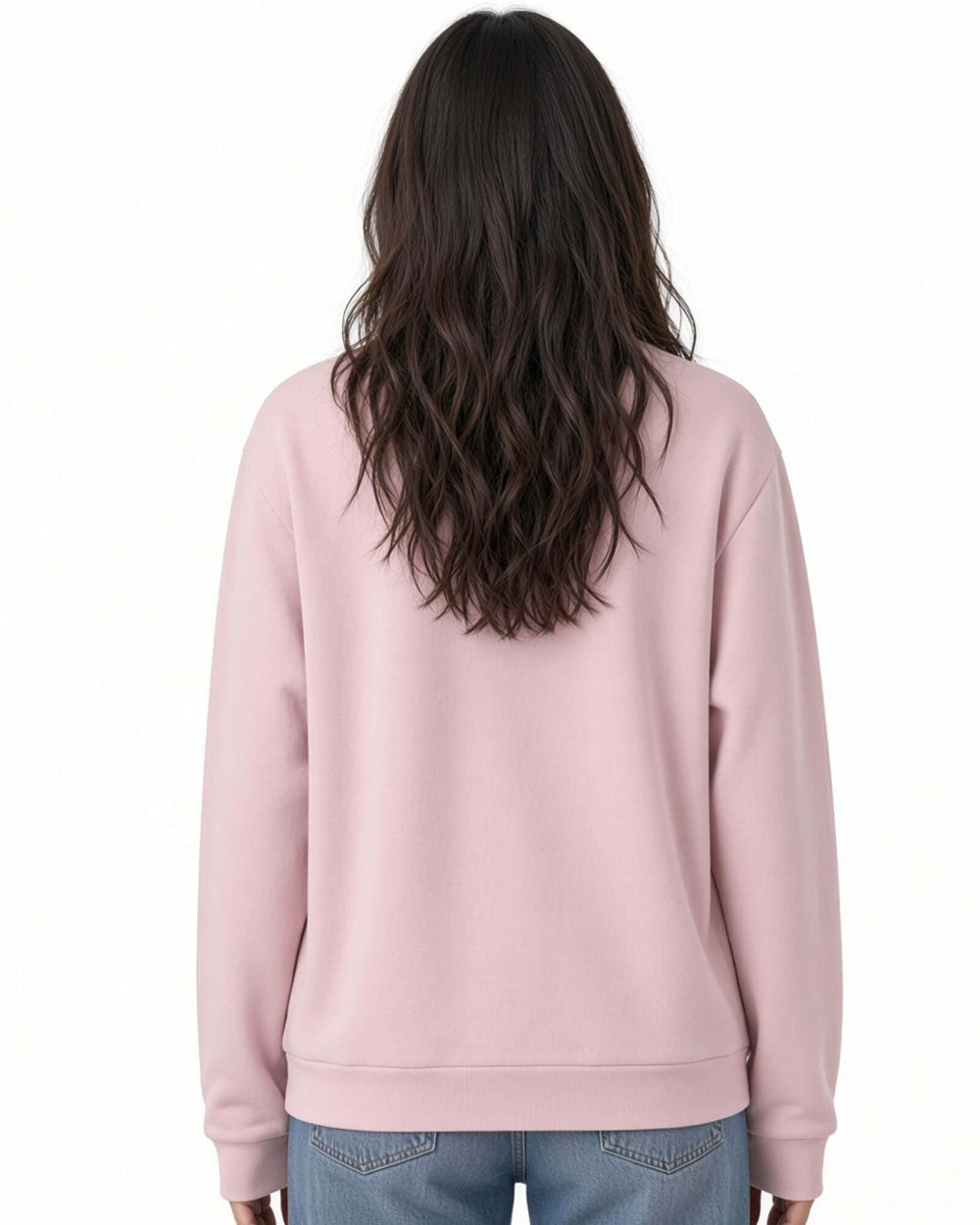 Made in USA The Boyfriend Cotton Washed Sweatshirt - Mauve: back view of dusty mauve pink sweatshirt on female model with jeans