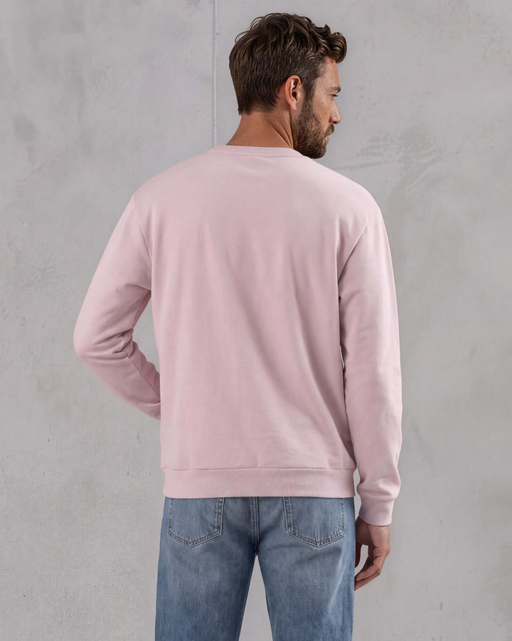 Made in USA vintage pigment dyed fleece crew sweatshirt in Mauve with ribbed crew neck, cuffs, and hem
