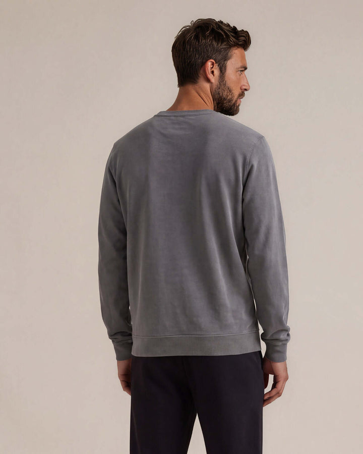 Made in USA vintage pigment dyed fleece crew sweatshirt in Charcoal with ribbed crew neck, cuffs, and hem
