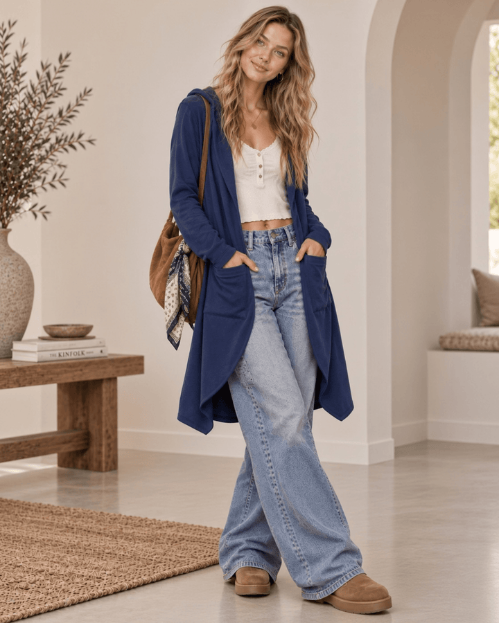 Bexley Brushed Hooded Cardigan - Navy | Made in USA