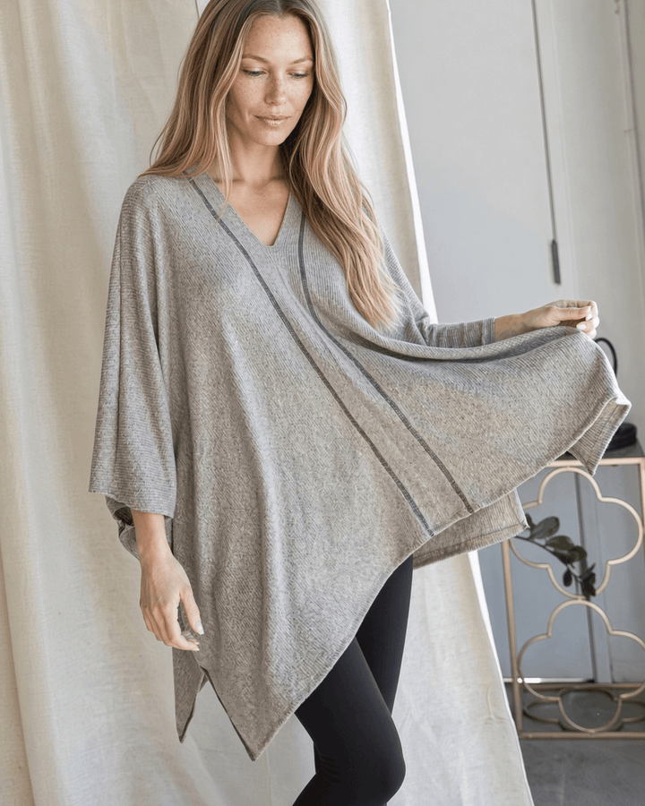 Versatile V-Neck Poncho with Reverse Stitching | Made in USA