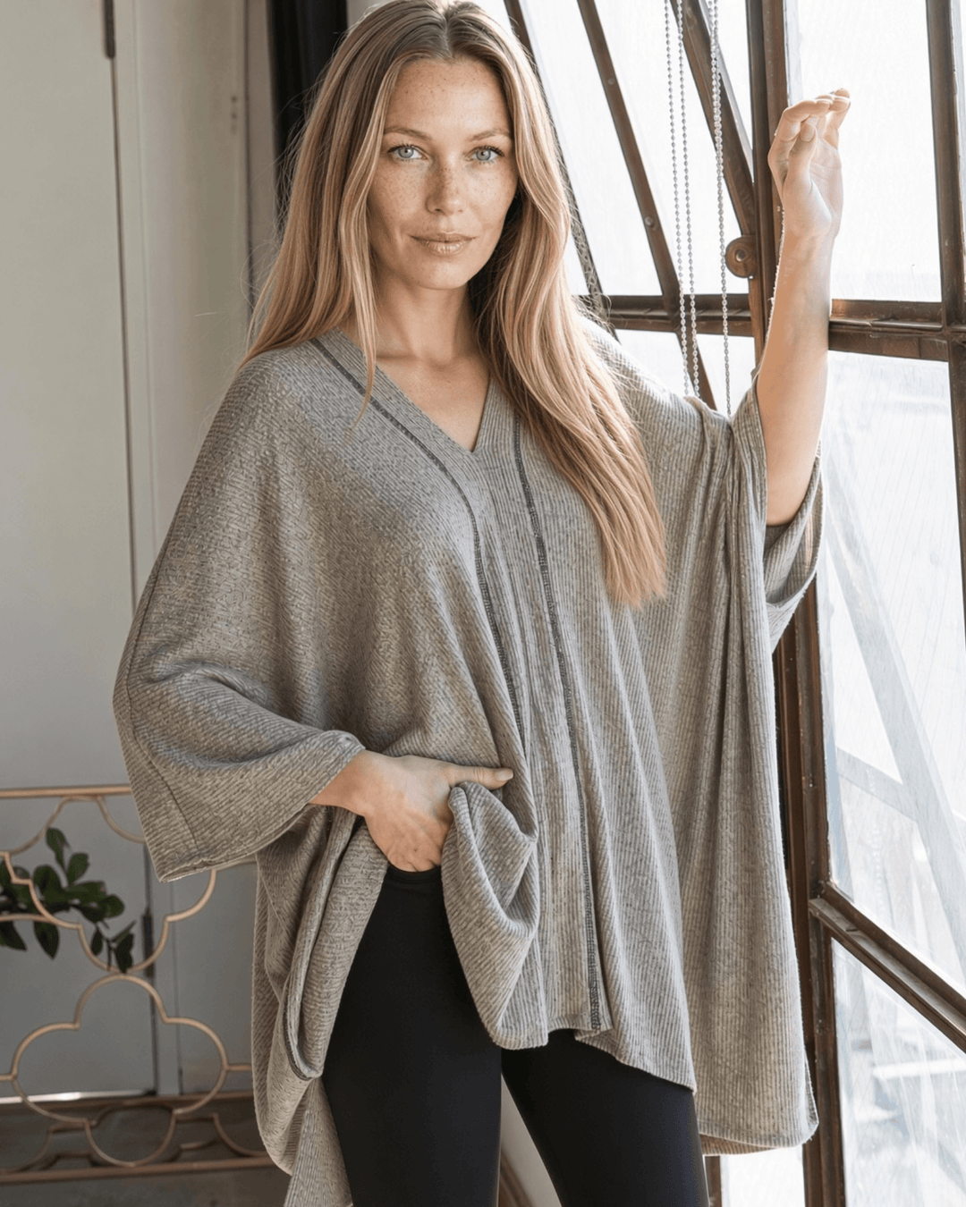 Versatile V-Neck Poncho with Reverse Stitching | Made in USA