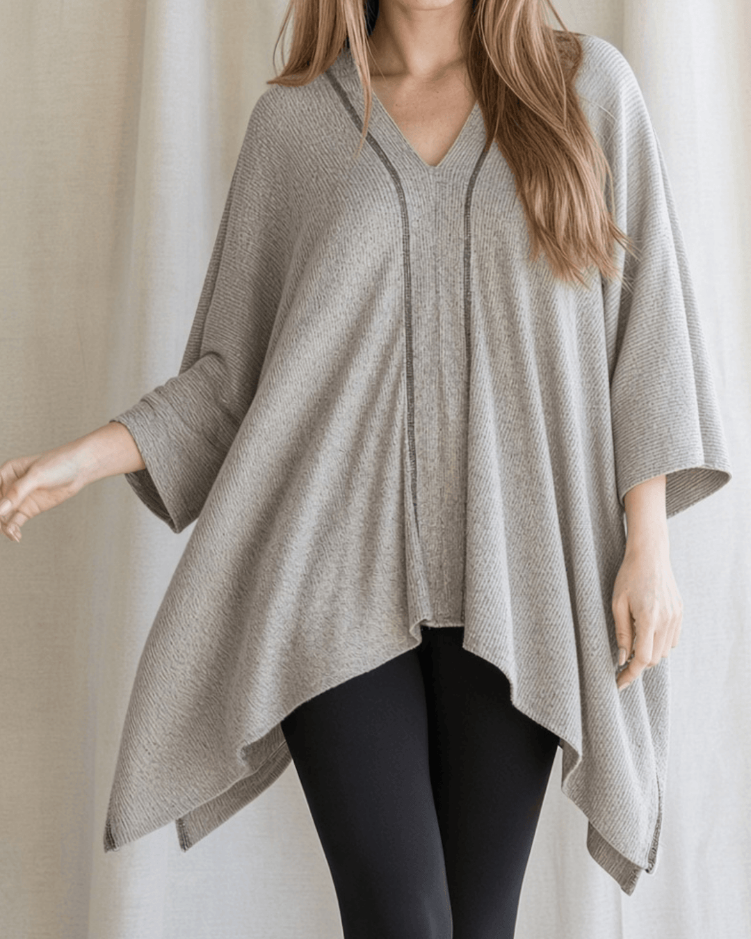 Versatile V-Neck Poncho with Reverse Stitching | Made in USA