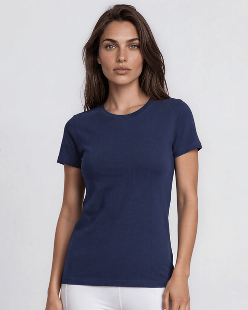 crew neck dress shirt Women's Navy T-Shirt | 100% Cotton | Made in USA – Classy Cozy Cool whether in the office Color:Navy Blue Dress hacchic-couture Can You Wear Black
