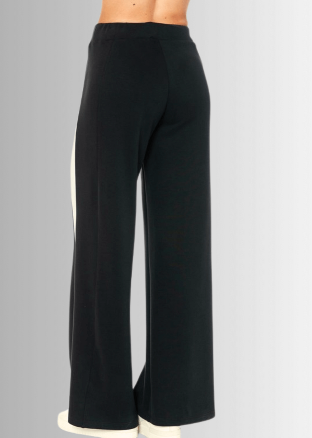 Made in USA Women's Super Soft Track Suit, Relaxed Fit Zip Front Jacket and Pant Set in Black with White Stripes, Material Compares to LuLulemon Scuba Line | Classy Cozy Cool Made in America Boutique