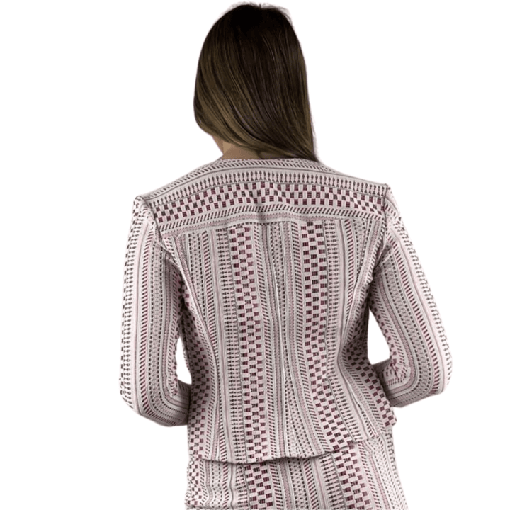 Women's High End Designer, Elana Kattan, Textured 3/4 sleeve Bolero Jacket in Pink & White, Made in USA, Matching Dress Available