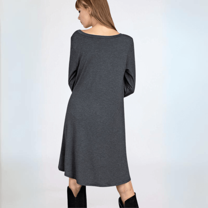 Made in USA Women's Lightweight Super Soft Bamboo Long Sleeve Tunic in Charcoal Grey | Classy Cozy Cool Made in America Boutique