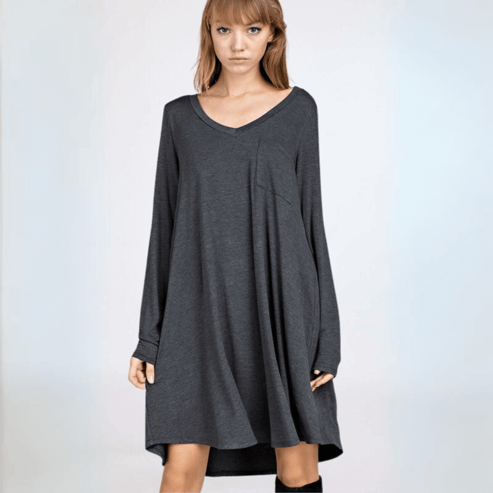 Made in USA Women's Lightweight Super Soft Bamboo Long Sleeve Tunic in Charcoal Grey | Classy Cozy Cool Made in America Boutique