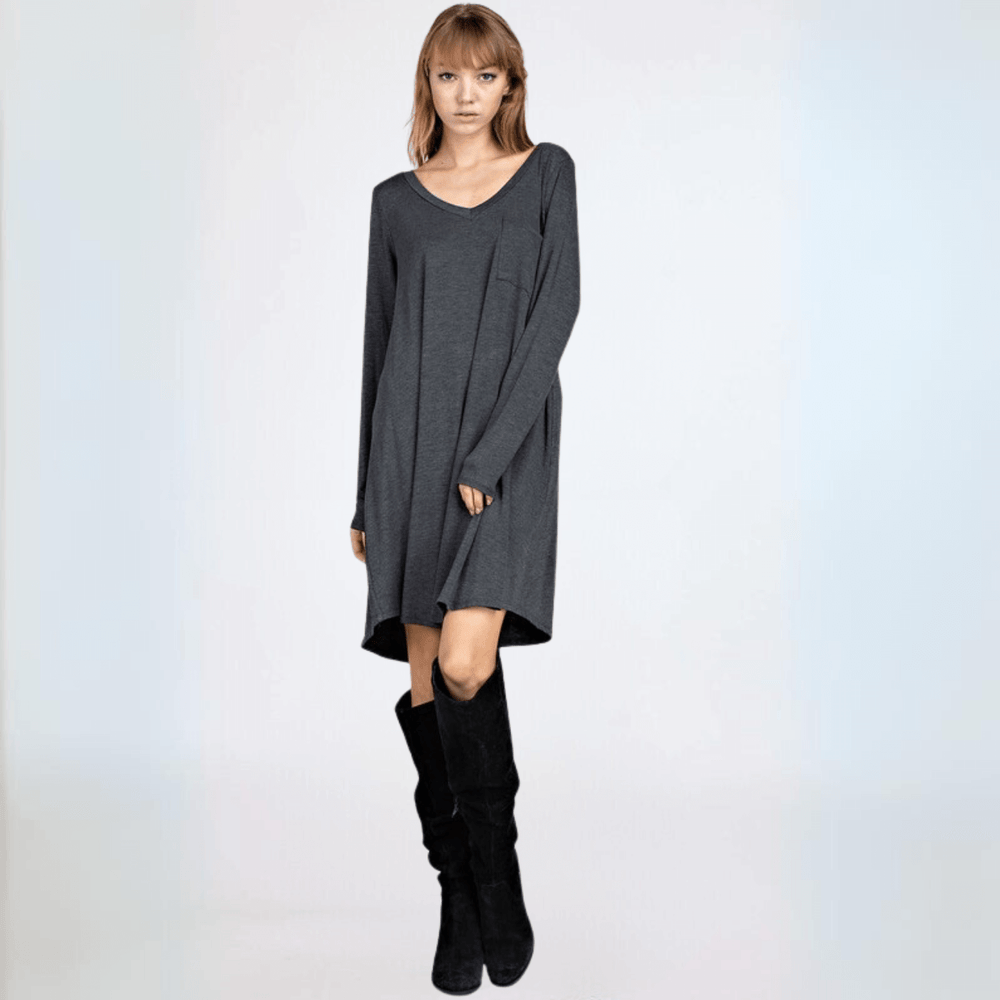 Made in USA Women's Lightweight Super Soft Bamboo Long Sleeve Tunic in Charcoal Grey | Classy Cozy Cool Made in America Boutique