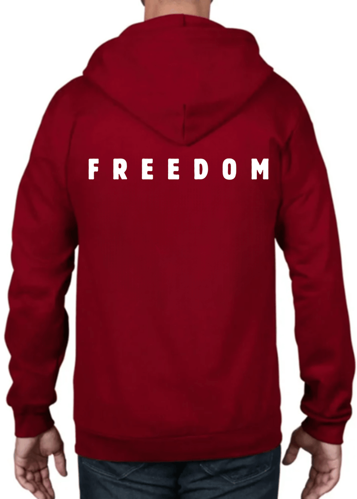 This premium men's hoodie combines comfort with bold statement styling. Crafted from 100% combed ring spun organic cotton fleece, it delivers exceptional softness and durability while maintaining breathability. The front features a striking "100% BASED" graphic, while the back displays "FREEDOM"—perfect for those who value authentic self-expression. The full zip closure allows easy layering and temperature control. Made in the USA with meticulous attention to quality, this hoodie works equally well as a cas