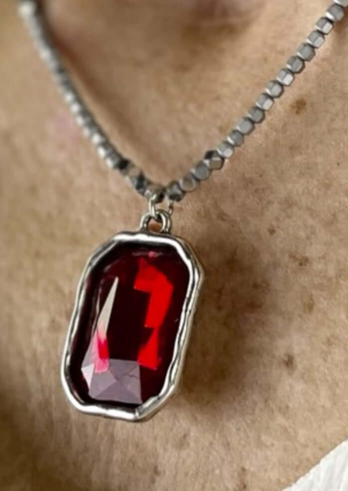 Women's Beaded Statement Necklace with Red Pendant Handmade in Texas, USA  | Classy Cozy Cool Women's Made in America Boutique