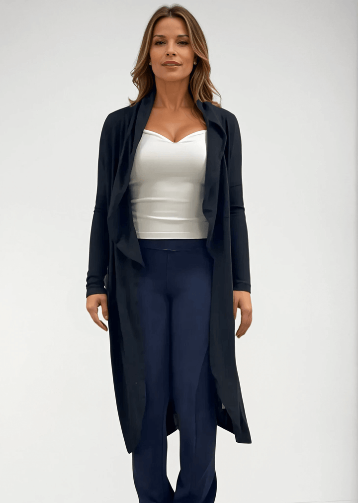 Made in USA Women's Soft Brushed Shawl Collar Cardigan in Black, Lightweight and Plush, Midi Length, Relaxed Fit | Bucket List Style J2012