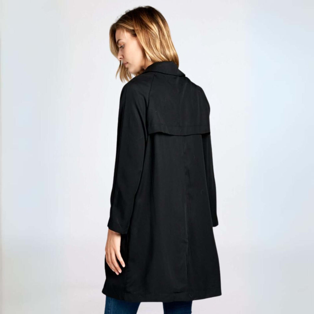 Women's Black Tencel Open Front Jacket | Renee C Style# 1656JK | Made in USA | Classy Cozy Cool Women's Made in America Clothing Boutique