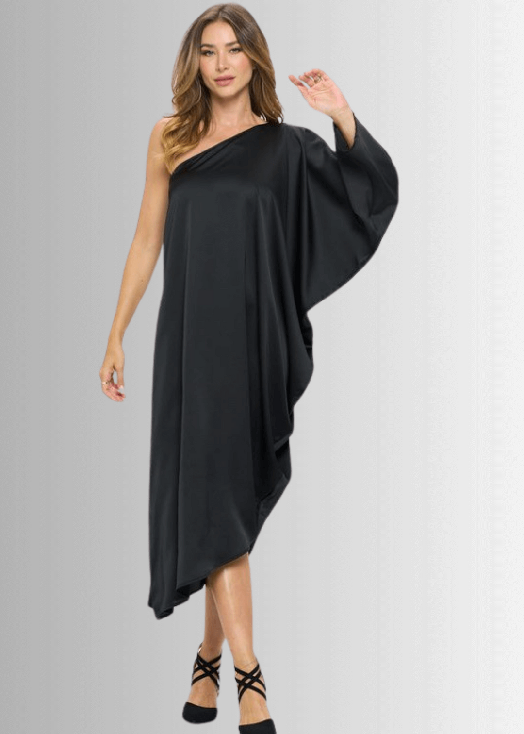USA Made Ladies One Shoulder Asymmetrical Black Cocktail Dress Classy Cozy Cool | Made in USA | Women's Clothing Boutique USA Made Ladies One Shoulder Asymmetrical Black Cocktail Dress Classy Cozy Cool | Made in USA | Women's Clothing Boutique