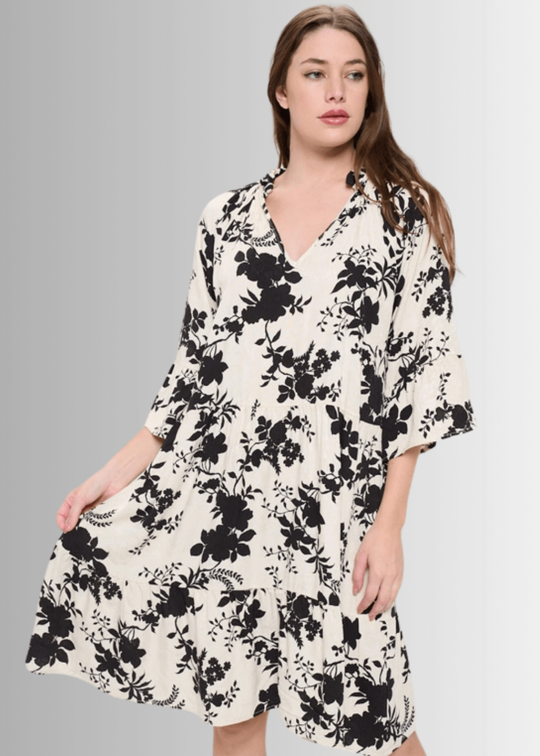 knee length tiered dress SHORT SLEEVE FLORAL KNEE LENGTH TIERED DRESS Riah Fashion