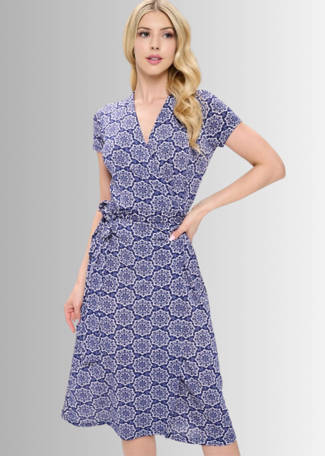 A Feminine Touch Navy Floral Jersey Wrap Dress - Small A Feminine Touch Navy Floral Jersey Wrap Dress - Small