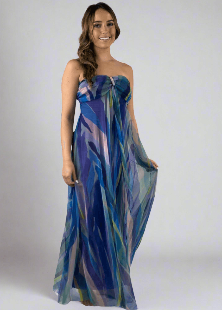 AQUARELLE Long Strapless Flared Empire Dress Made in USA Large AQUARELLE Long Strapless Flared Empire Dress Made in USA Large