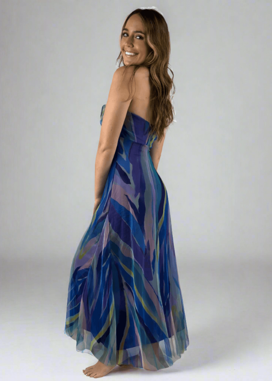 AQUARELLE Long Strapless Flared Empire Dress Made in USA Large AQUARELLE Long Strapless Flared Empire Dress Made in USA Large