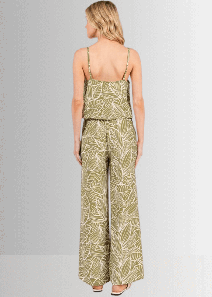 Made in USA Women's Rayon Breezy Tropical Print Lightweight Pants in Taupe or Olive with Pockets | Classy Cozy Cool Made in America Boutique