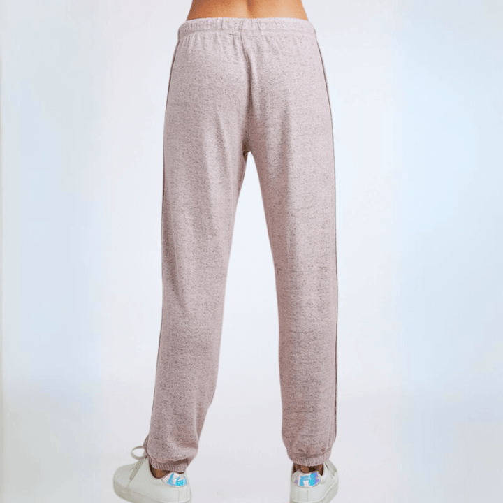 Made in USA Women's Super Soft Brushed Knit Lounge, Set Cap Sleeve Oversized Top, Relaxed Fit High Waist Jogger in Light Heather Lilac | Classy Cozy Cool Made in America Boutique