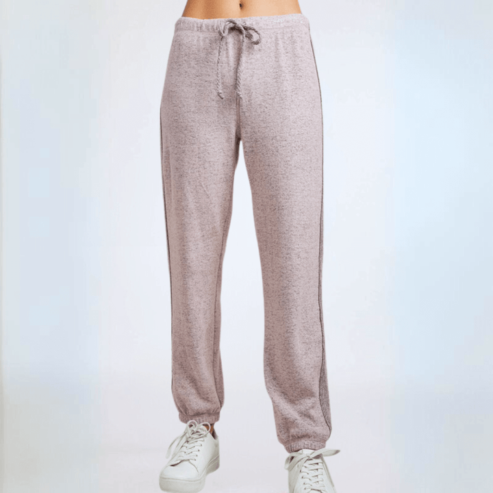 Made in USA Women's Super Soft Brushed Knit Lounge, Set Cap Sleeve Oversized Top, Relaxed Fit High Waist Jogger in Light Heather Lilac | Classy Cozy Cool Made in America Boutique