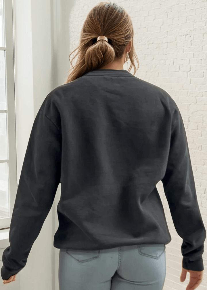 Made in USA Women's Heavyweight Pigment Dyed Cotton Fleece Sweatshirt in Washed Black | Classy Cozy Cool Made in America Boutique