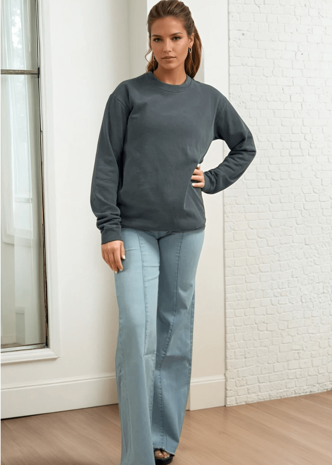 Made in USA Women's Heavyweight Pigment Dyed Cotton Fleece Sweatshirt in Evergreen | Classy Cozy Cool Made in America Boutique