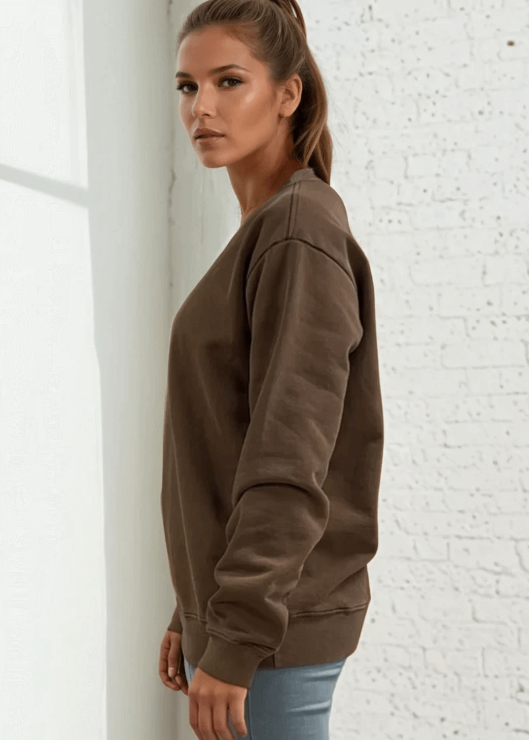 Made in USA Women's Heavyweight Pigment Dyed Cotton Fleece Sweatshirt in Mocha Brown | Classy Cozy Cool Made in America Boutique