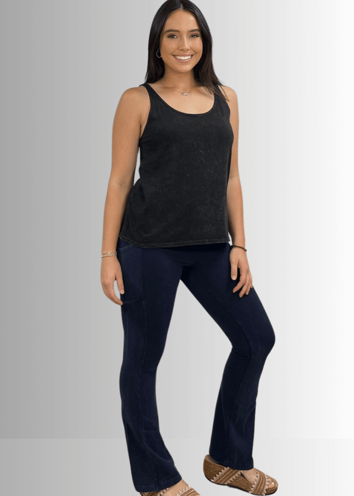 Twenty Four Seven Tank Top | Women's Sustainable and durable premium America-made cotton tank top, in Mineral Washed Vintage Black, Wide Round Neck, Loose Fit, Perfect for Layering | Classy Cozy Cool Style C11315