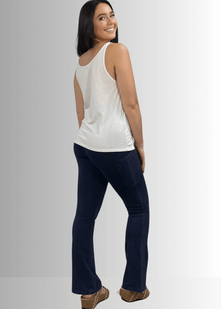 Twenty Four Seven Tank Top | Women's Sustainable and durable premium America-made cotton tank top, in Garment Washed White, Wide Round Neck, Loose Fit, Perfect for Layering | Classy Cozy Cool Style C11315