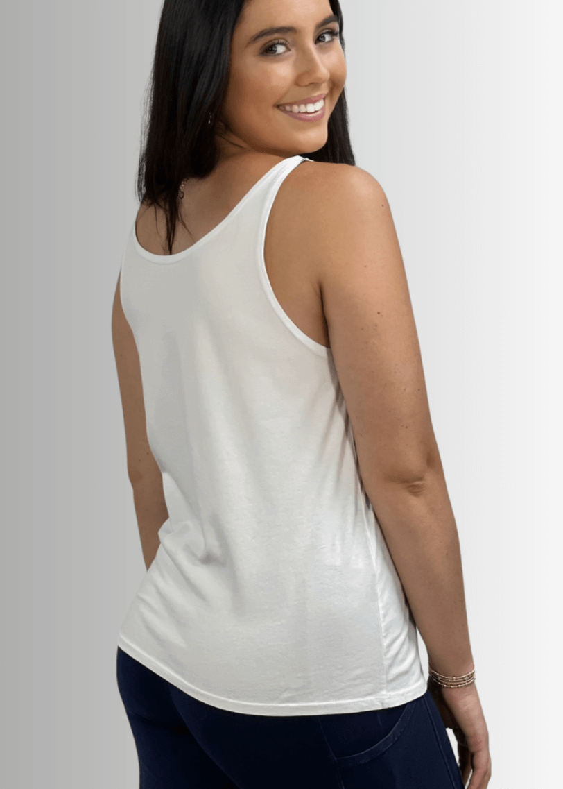 Twenty Four Seven Tank Top | Women's Sustainable and durable premium America-made cotton tank top, in Garment Washed White, Wide Round Neck, Loose Fit, Perfect for Layering | Classy Cozy Cool Style C11315