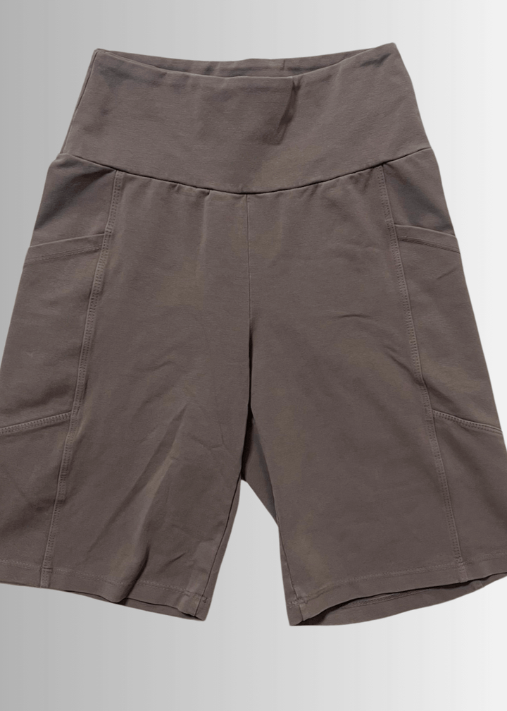 Made in USA Women's Perfect Fit Premium Tummy Control, Fitted  Walking Shorts, Large Side Pockets, Wide Waistband, Long Length | 95% Cotton 5% Spandex | Style C30731 | Classy Cozy Cool Made in America Boutique