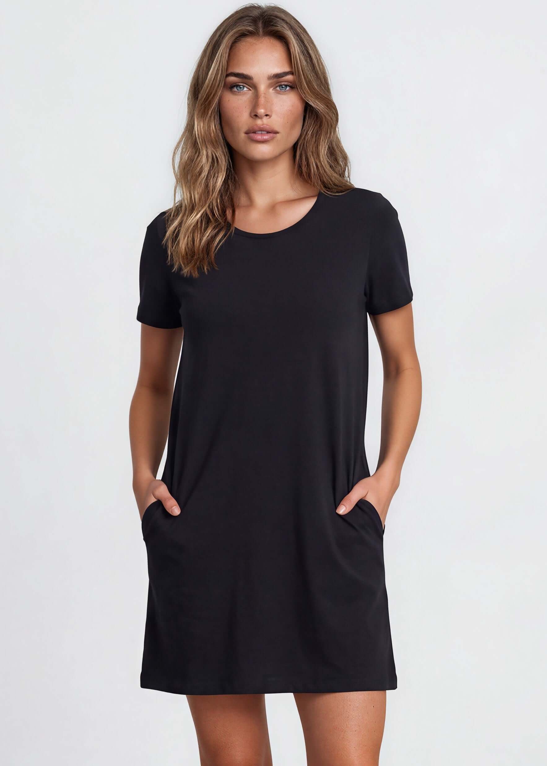 Women's Easy Going Casual Cotton Dress (Light Denim) Black / XL